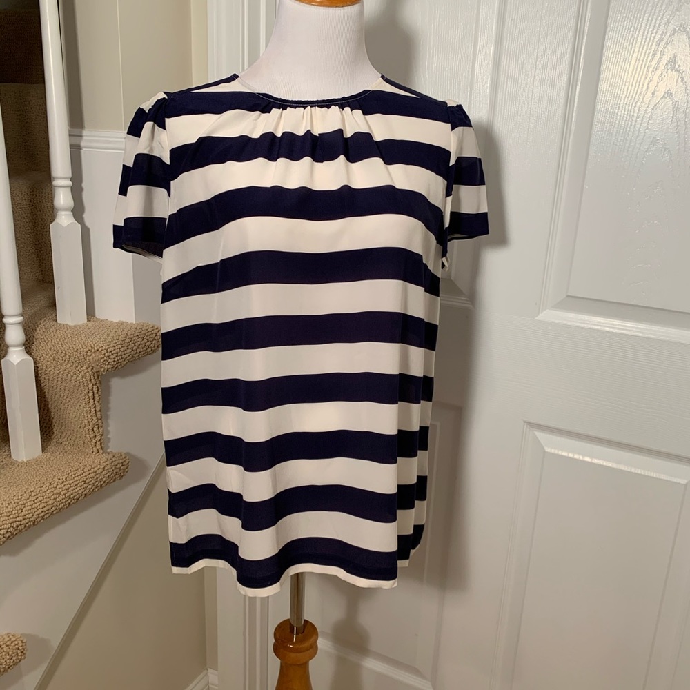 Silk navy/cream stripe blouse